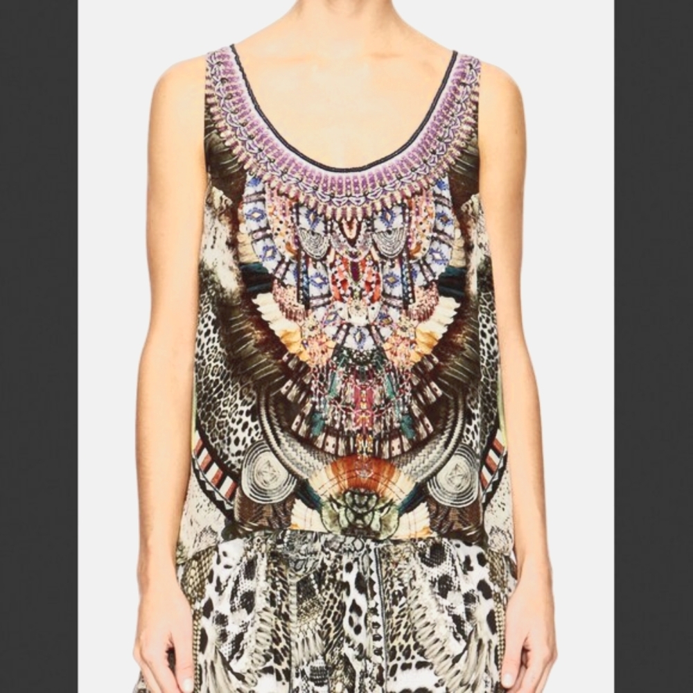 🌺 Camilla Silk Crystal Embellished High Low Boho Fantasy Top Fairycore Romantic
